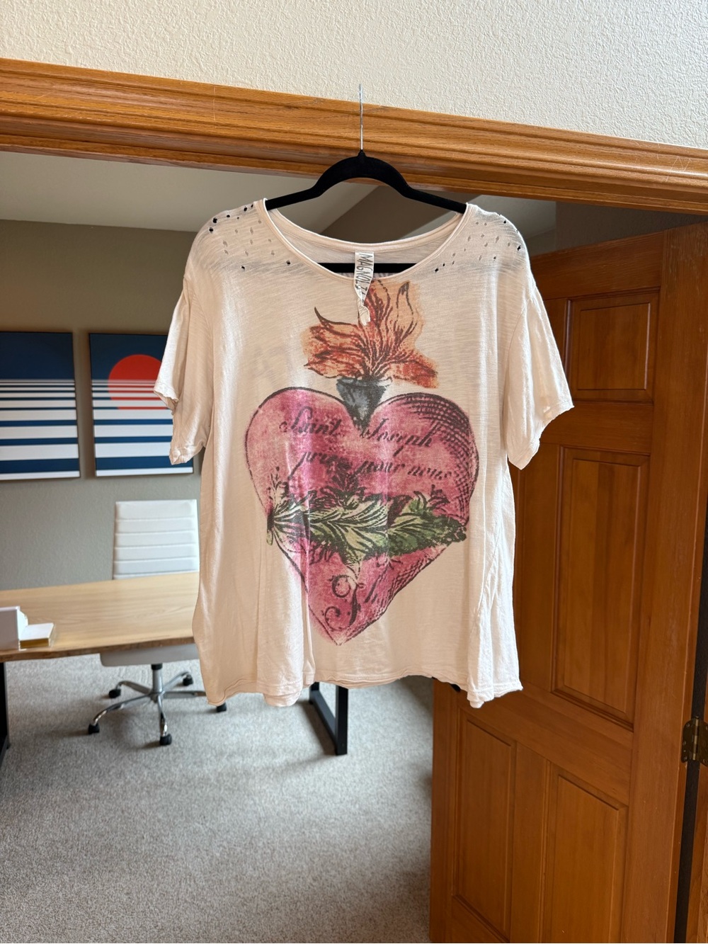 Magnolia Pearl Cream Short Sleeve Tee with Pink Heart Graphic